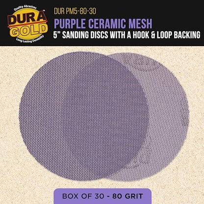 Dura-Gold Premium 80 Grit 5" Purple Ceramic Mesh Sanding Discs, Box of 30 - style: 80 Grit