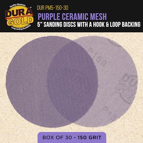 Dura-Gold Premium 150 Grit 5" Purple Ceramic Mesh Sanding Discs, Box of 30 - style: 150 Grit
