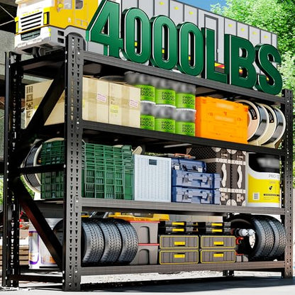 4-Tier Heavy Duty Garage Shelving,Industrial Shelving for Commercial & Home Use,Garage Storage Racks Heavy Duty Steel Shelves,Ultra-Wide Metal Rack for 3‑Car Garages,Warehouses,Workshops - size: 24"D*75"W*69"H