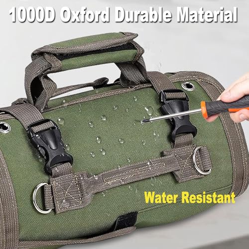 Heavy Duty Roll Up Tool Bag Organizer w/Detachable Pouches, Gifts for Men - color: Green