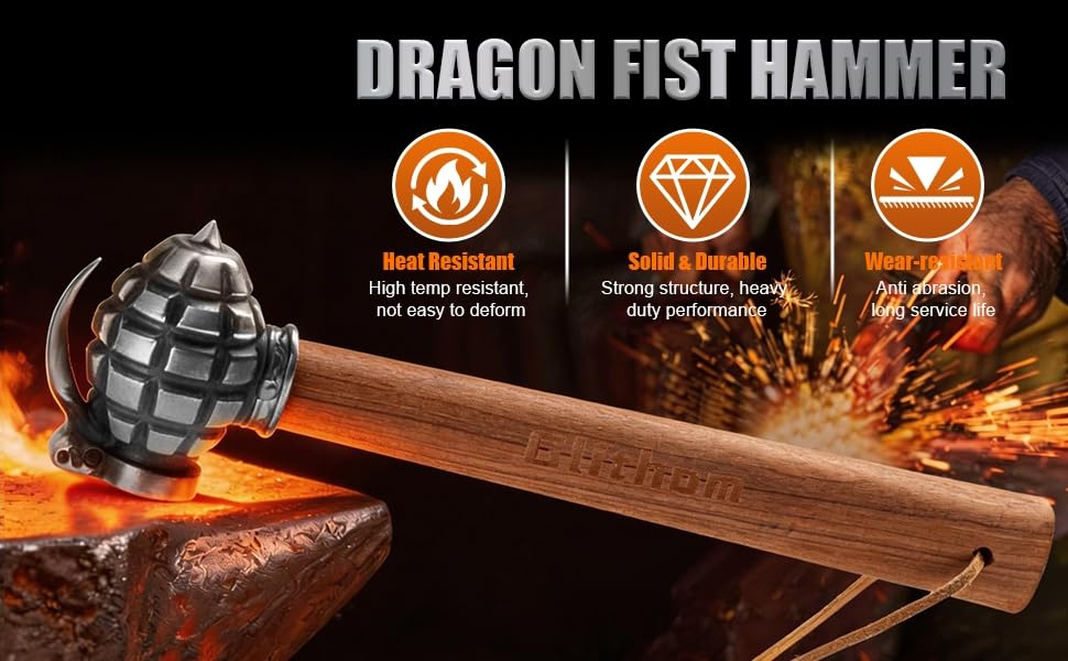 Skull Fist Shaped Ball Peen Hammer, Quenched Stainless Steel 1.87 Lbs Wood Handle Multi Tool for DIY Craft Outdoor Camping Home Decor Mens Gift - size: Ball Peen