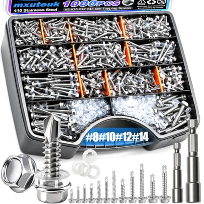 mxuteuk 1000PCS #14#12#10#8 Self Tapping Screws,410 Stainless Steel - size: SV 1000PCS #8 #10#12#14 Kit