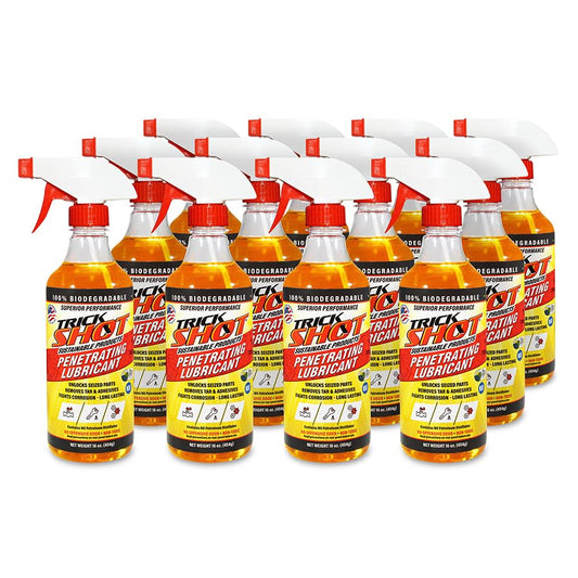 Trick Shot - 3-in-1 Penetrating Lubricant Oil - Biobased Food Grade Industrial Oil for Parts, Rust & Corrosion Remover, Anti-Seize Lubricant Protects Metal Surfaces, Degreases & Cleans - 16 oz, 12-Pk - size: 16 Fl Oz, style: 12-Pack