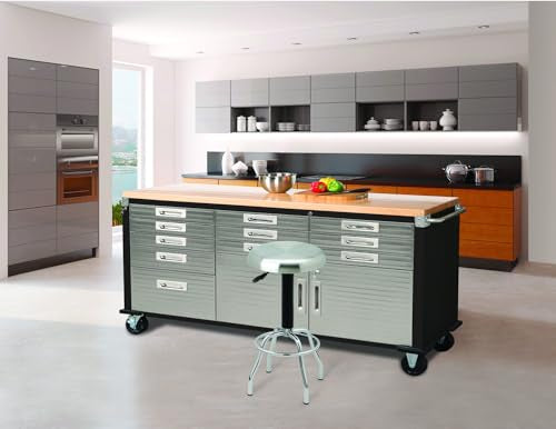 Seville Classics UltraHD Heavy Duty Rolling Cabinet Workbench Table w/Solid Wood Top, Workstation for Garage, Warehouse, Office, Workshop, 77" W x 20" D x 37.5" H, Graphite, 11-Drawer - color: Graphite, size: 11-Drawer